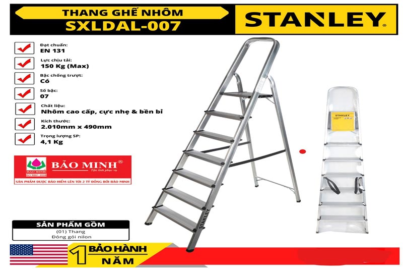 Thang nhôm ghế 7 bậc Stanley SXLDAL-007